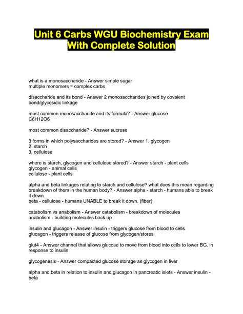 Solution Unit Carbs Wgu Biochemistry Exam With Complete Solution