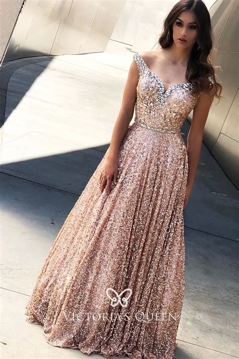 Sparkly Beaded Nude Pink Sequin Designer Prom Dress VQ