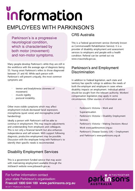 Fact Sheet 2 13 Employees With Parkinsons Parkinsons Nsw