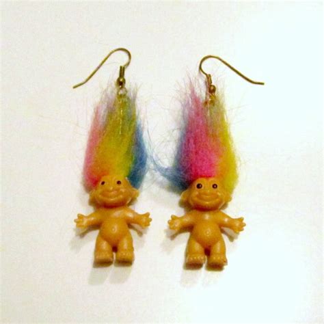 Vintage Rainbow Haired Troll Earrings