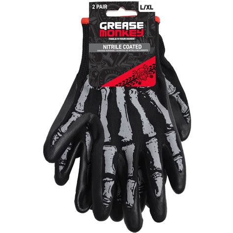 Grease Monkey Black Bones Nitrile Coated Large X Large Mechanic Gloves