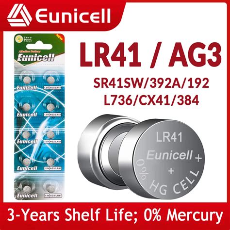 Eunicell 10-50pcs 36mah Lr41 Ag3 Button Pilas Batteries Sr41sw Cx41 ...