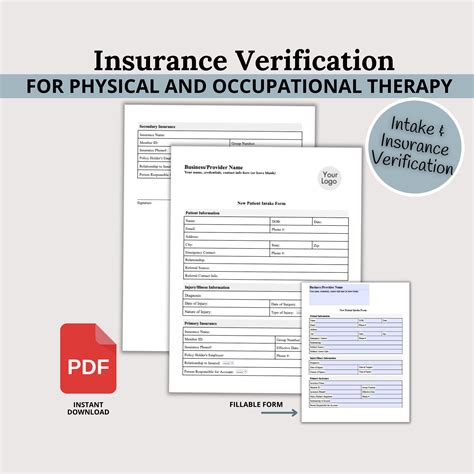 Physical Therapy Insurance Verification Form, Occupational Therapy Intake, Physiotherapy