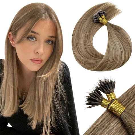 Laavoo Nano Tip Hair Extensions Balayage Nano Ring Hair Extensions Human Hair Light