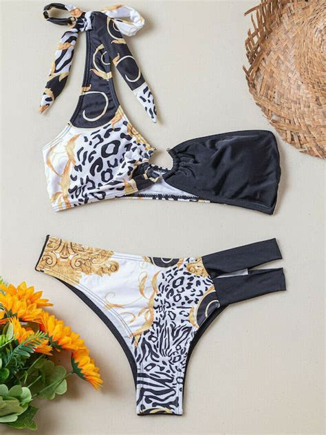 Olympic Stores Set Bikini Animal Print Με Έναν Ώμο Brazil Μαύρο Skroutz gr