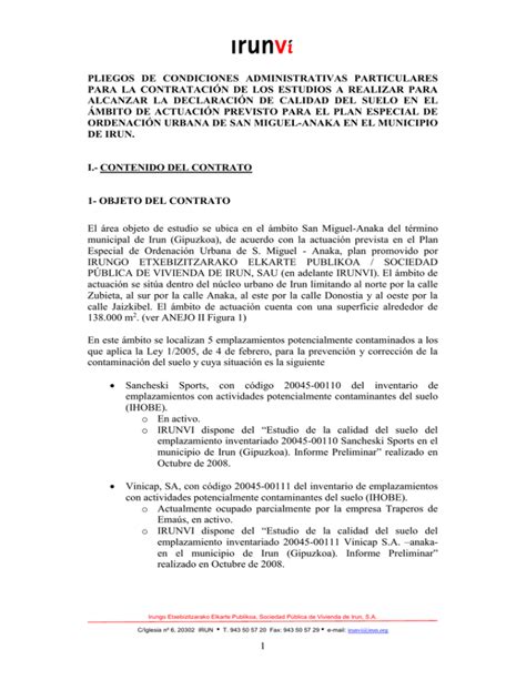 Pliegos De Condiciones Administrativas Particulares Para La