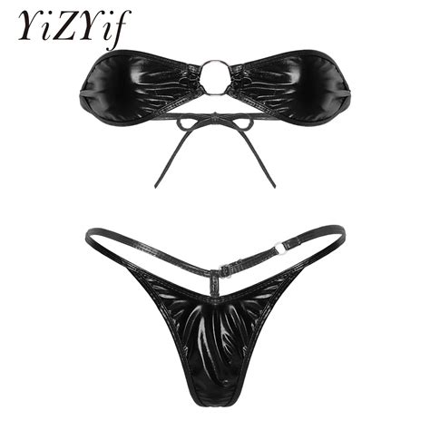 Micro Mini Bikinis Frauen Shiny Metallic Bikini Dessous Bh Top mit G ...