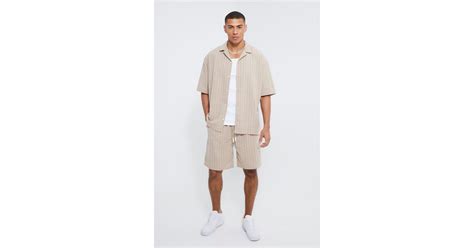 Boohooman Toosii Boxy Oversized Texture Stripe Shirt And Short In