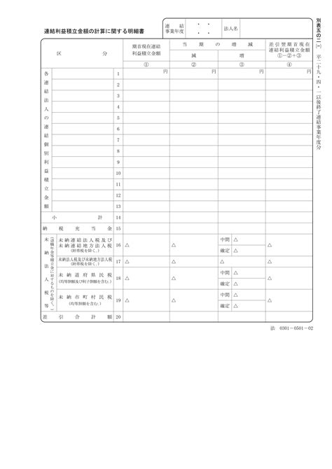 別表五の二一の書き方 法人税申告書別表の様式と書き方