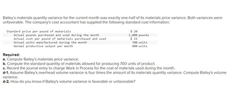 Solved Baileys Materials Quantity Variance For The Current Chegg