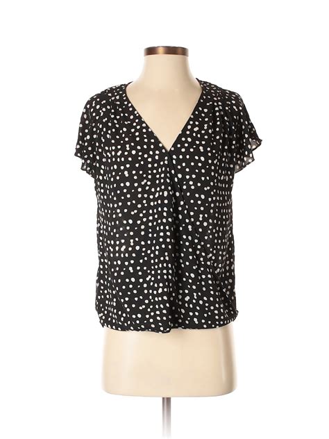 Banana Republic 100 Polyester Polka Dots Black Short Sleeve Blouse