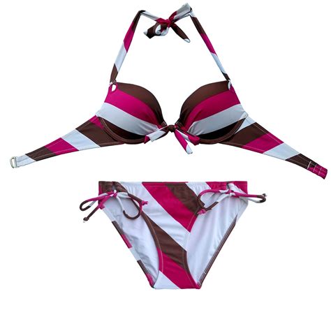 Conjunto De Bikini De Rayas Rojas Con Aros Para Mujer Traje De Ba O Sexy Para Chica Bikini