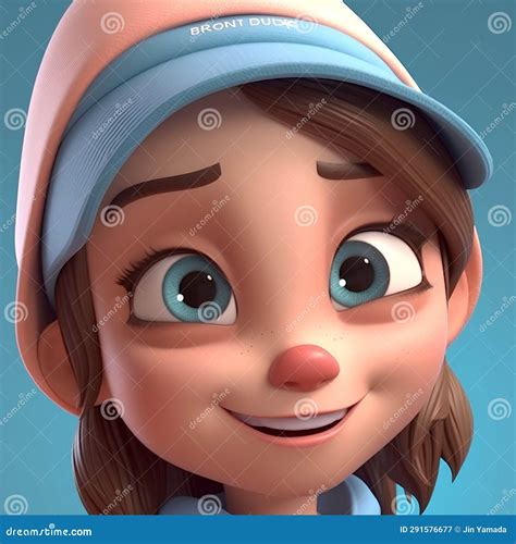 Cute Cartoon Girl With Cap On Blue Background 3d Render Stock