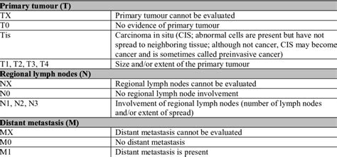 Categories In The Tnm Staging System