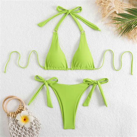 UTSJKR Womens Sexy Thong Bikini Sets Halter Push Up Piece Bathing