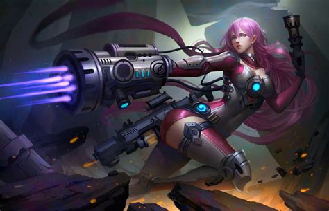 Futuristic Pink Haired Warrior With High Tech Weaponry Hd Sci Fi