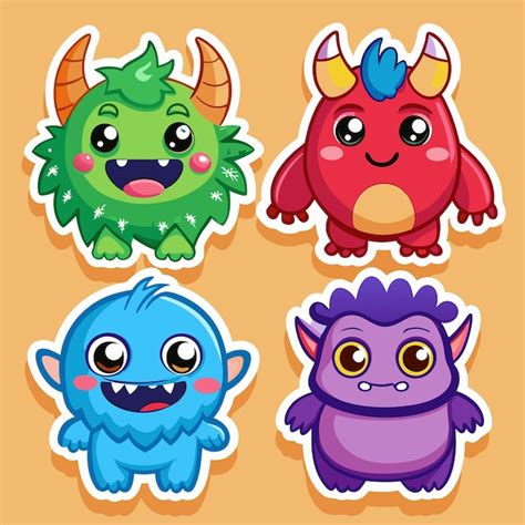 Cute Monster Stickers With Happy Expressions Premium Ai Generated Vector