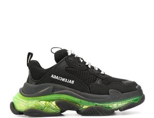 Кроссовки Balenciaga Triple S черные с зеленой подошвой купить