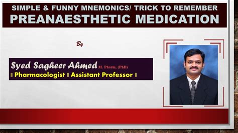 Mnemonics Trick To Remember Preanesthetic Medication Youtube