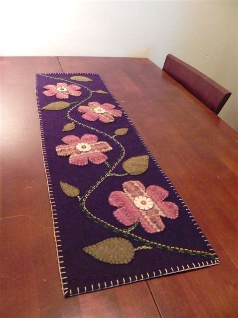 Wool Felt Applique Table Runner With Flowers Applique Table Runner