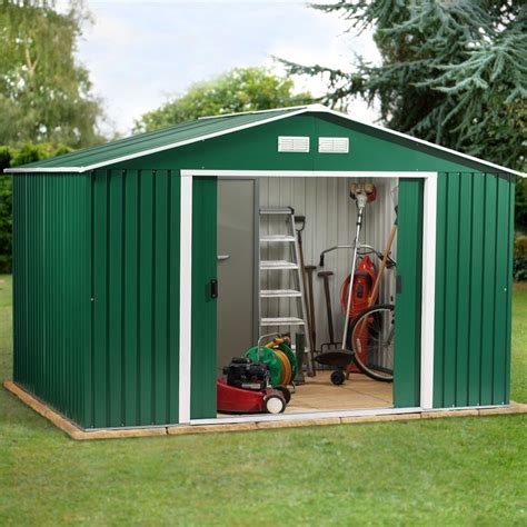 Metal Garden Shed 10 X 12ft Green White Apex Roof Homegenies