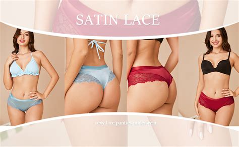 Milumia Women Sexy Lace Satin Silk Panties Underwear Mid Waist Breathable Bikini Briefs At