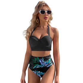 Women Vintage Swimsuit Retro Halter Ruched High Waist Bikini Two Piece Shop Today Get It
