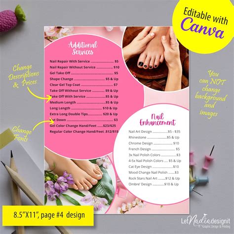 4 Page Nail Salon Menu Template Nail Salon Price List Etsy