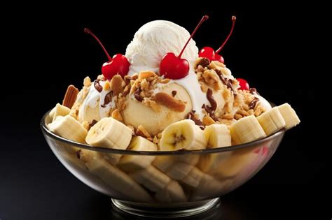 Premium Photo A Bowl Of Banana Split Ice Cream With A Banana Split