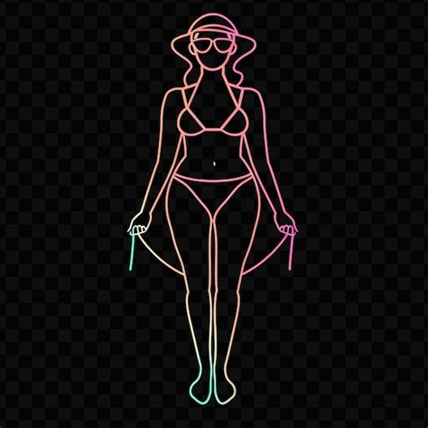 Psd Curvy Woman In Bikini Neon Minimalist Art Design With Simple Neon Line Art Simple Glow