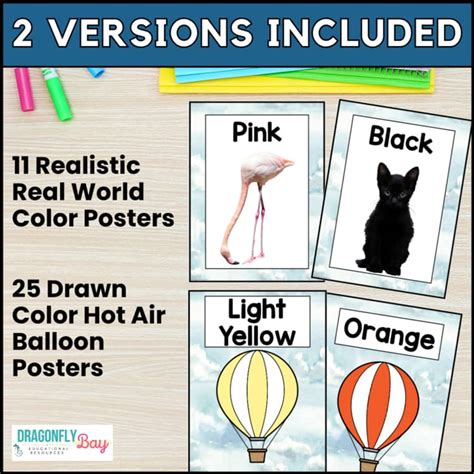Hot Air Balloon Color Posters Watercolor Classroom Decor For Back To School