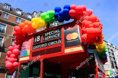 Red Double Decker Bus Decorated Rainbow Editorial Stock Photo Stock