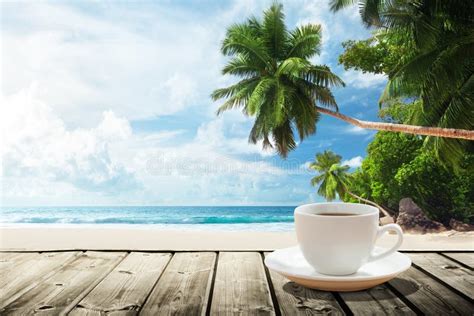 Beach And Cup Of Coffee Stock Photo Image Of Plank Dark 58991720