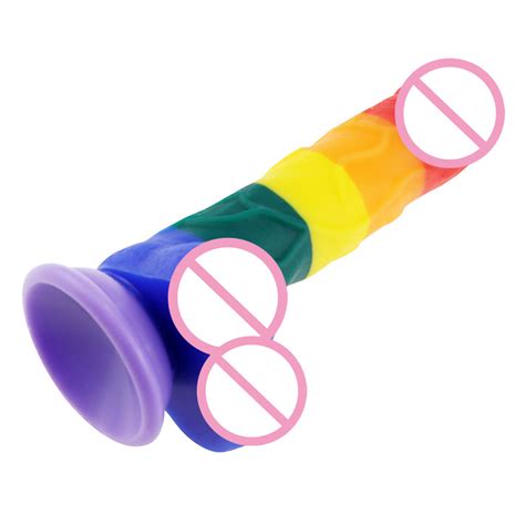 Color Liquid Silicone Rainbow Dildo Female Sex Toys Colorful Dildo Colorful Dildo And Liquid