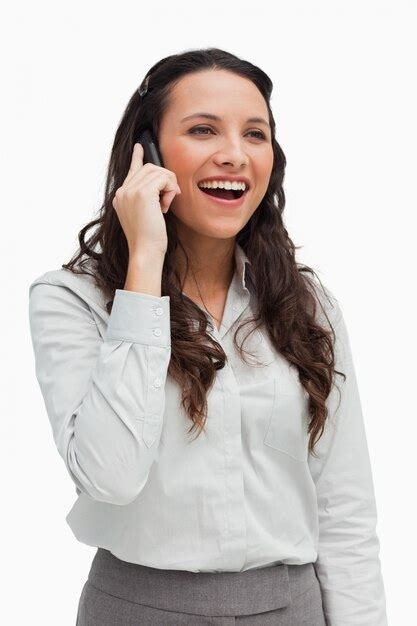 Premium Photo Close Up Of A Brunette Smiling While Phoning