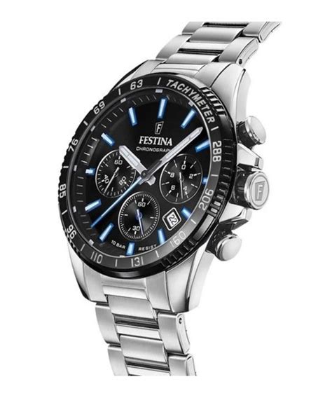 Reloj Festina Timeless Cron Grafo De Acero Inoxidable Con Esfera Negra