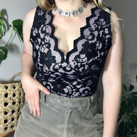 Y K Black Lace Overlay Cami Topthe Perfect Lingerie Depop