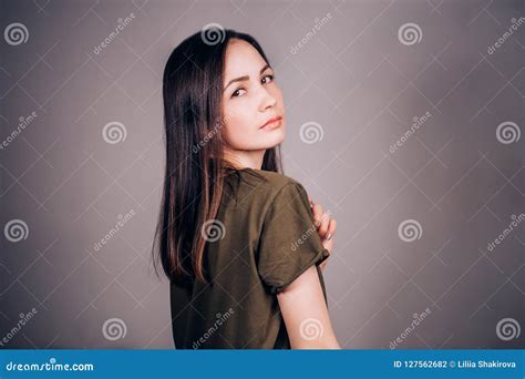 Horizontal Portrait Of Beautiful Brunette Woman Stock Photo Image Of Model Girl 127562682