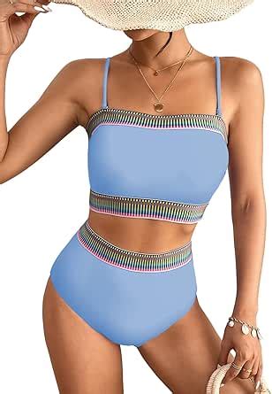 Amazon Herseas Women High Waisted Bikini Set High Cut Sky Blue Bandeau 2 Piece Strapless