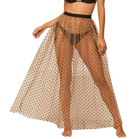 Fsqjgq Long Black Skirts For Women See Through Polka Dot Print Beach