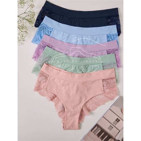 Kit Calcinhas Microfibra Fio Em Renda Pala Dupla Conforto Lingerie Feminina Moda Intima