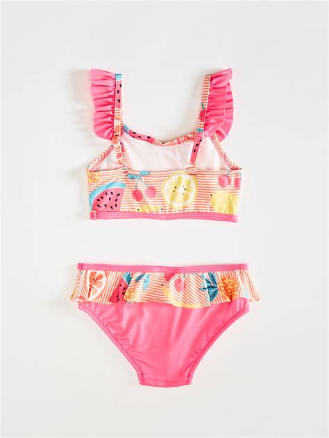 PEMBE Esnek Kumaştan Baskılı Fırfır Detaylı Kız Çocuk Bikini 0S7028Z4