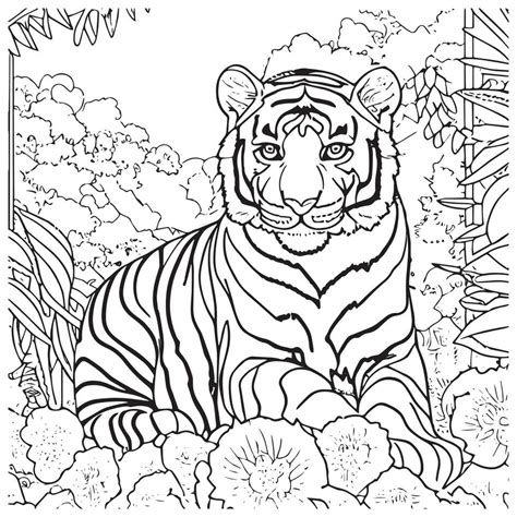 Tiger outline for coloring book. Black and white vector illustration ...