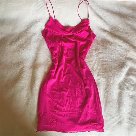 Hot Pink Cowl Neck Mesh Mini Slip Dress With Elastic Depop