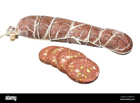 Traditional Balkan Sucuk Speciality Sliced Sausage Salami On White