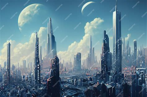 Premium Photo | Futuristic city concept art cityscape with bright neon ...
