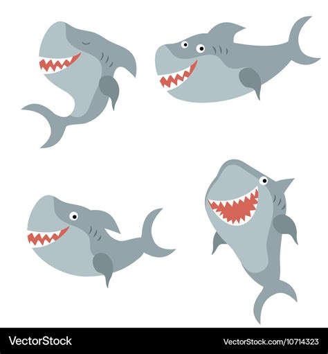 Set Funny Sharks Royalty Free Vector Image Vectorstock