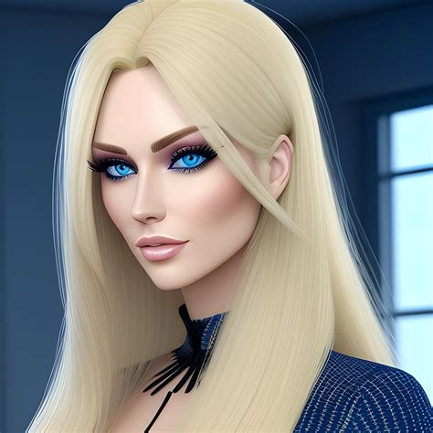 Teen Girl Long Blonde Hair Crystal Blue Eyes Beautiful 3D Arthub Ai