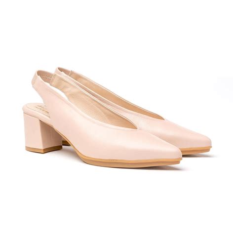 Zapatos De Salón Confort Mujer Piel Napa Tacón Medio Descubierto 1496 Nude de Eva Mañas