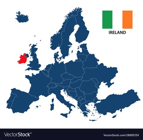 Ireland On A Europe Map - Map of europe with highlighted ireland Royalty Free Vector